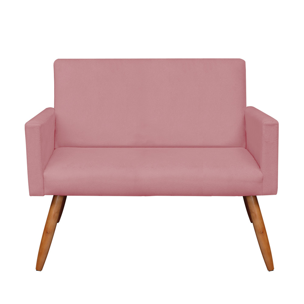 Kit 2 Poltronas e Namoradeira Nina Suede Rosê Pés Palito Castanho - Pallazio