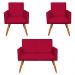Kit 2 Poltronas e Namoradeira Nina Suede Vermelho Pés Palito Castanho - Pallazio