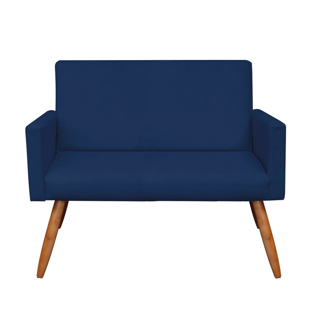 Kit 2 Poltronas e Namoradeira Nina Veludo Azul Marinho Pés Palito Castanho - Pallazio