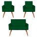 Kit 2 Poltronas e Namoradeira Nina Veludo Verde Pés Palito Castanho - Pallazio