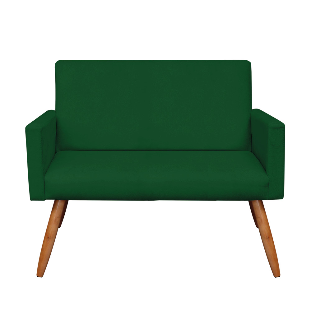 Kit 2 Poltronas e Namoradeira Nina Veludo Verde Pés Palito Castanho - Pallazio