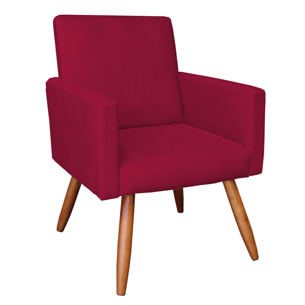 Kit 2 Poltronas e Namoradeira Nina Veludo Vermelho Pés Palito Castanho - Pallazio