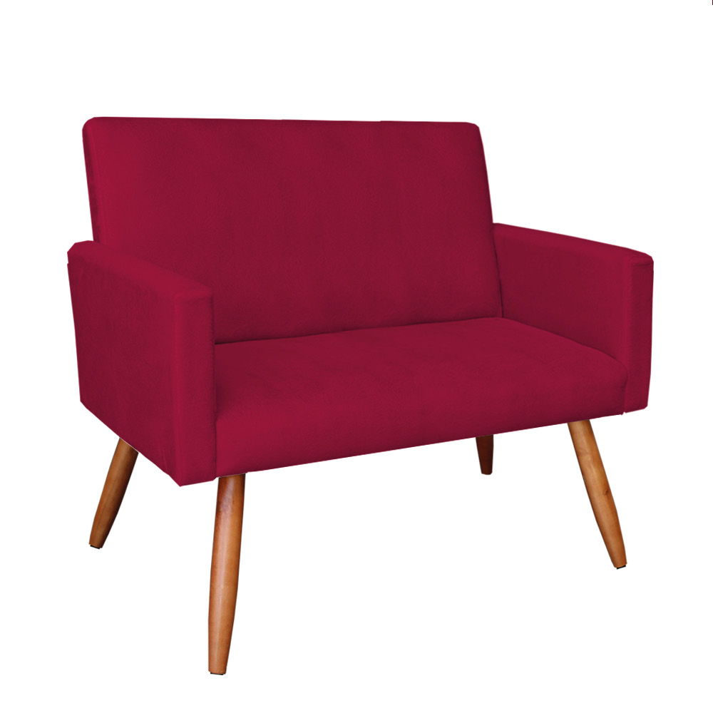 Kit 2 Poltronas e Namoradeira Nina Veludo Vermelho Pés Palito Castanho - Pallazio