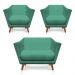 Kit 2 Poltronas e Namoradeira Pérsia Suede Azul Turquesa Pés Chanfrado Castanho - Pallazio