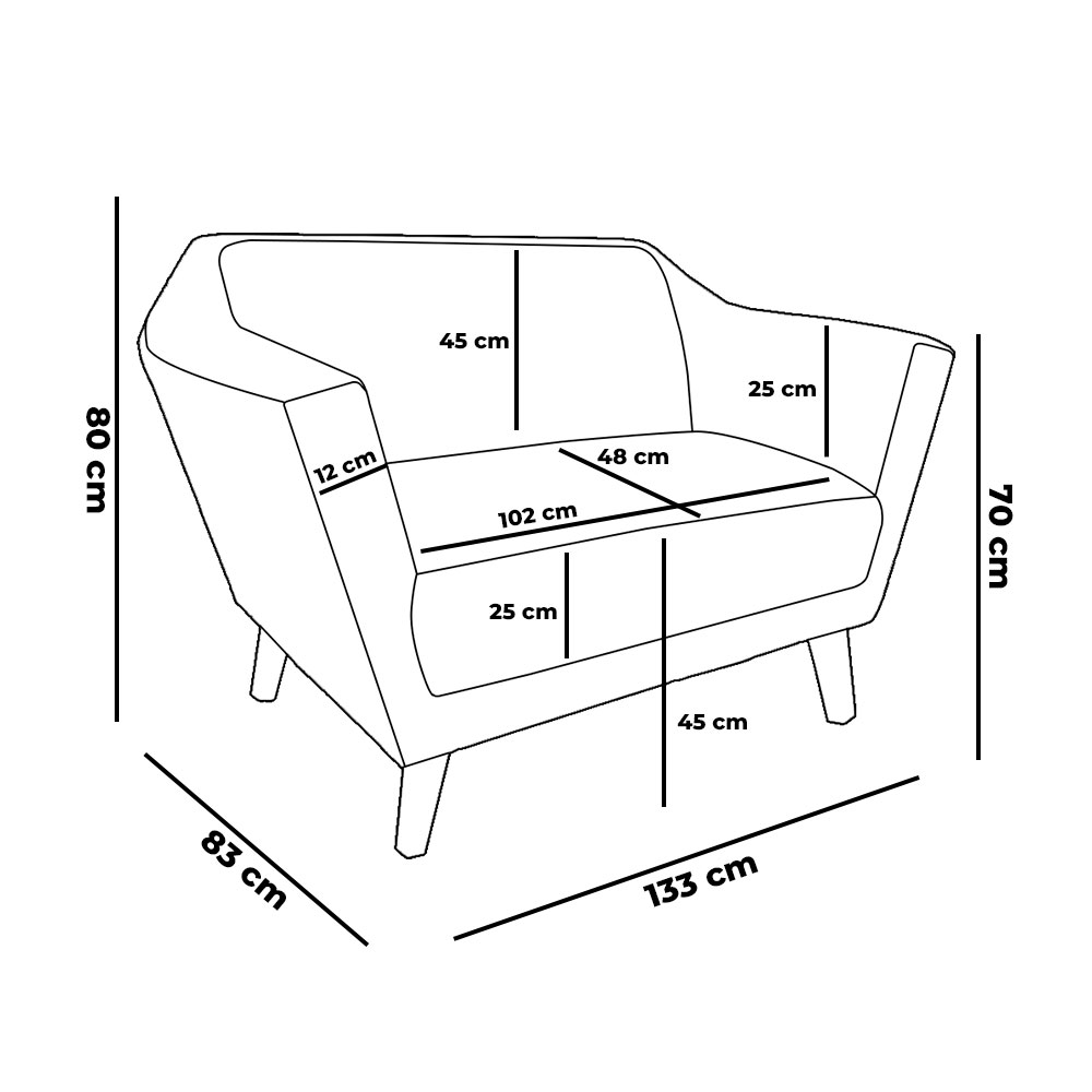 Kit 2 Poltronas e Namoradeira Pérsia Suede Azul Turquesa Pés Chanfrado Castanho - Pallazio