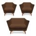 Kit 2 Poltronas e Namoradeira Pérsia Suede Marrom Pés Chanfrado Castanho - Pallazio