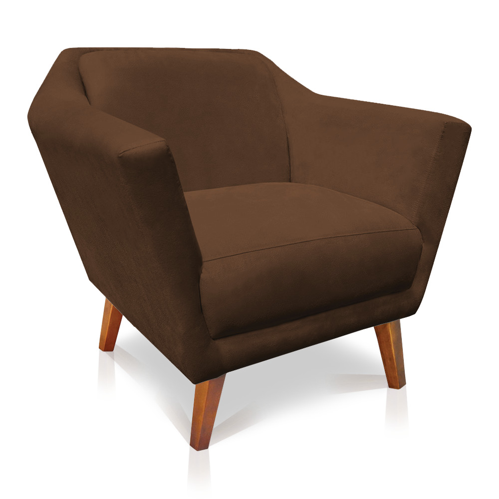 Kit 2 Poltronas e Namoradeira Pérsia Suede Marrom Pés Chanfrado Castanho - Pallazio