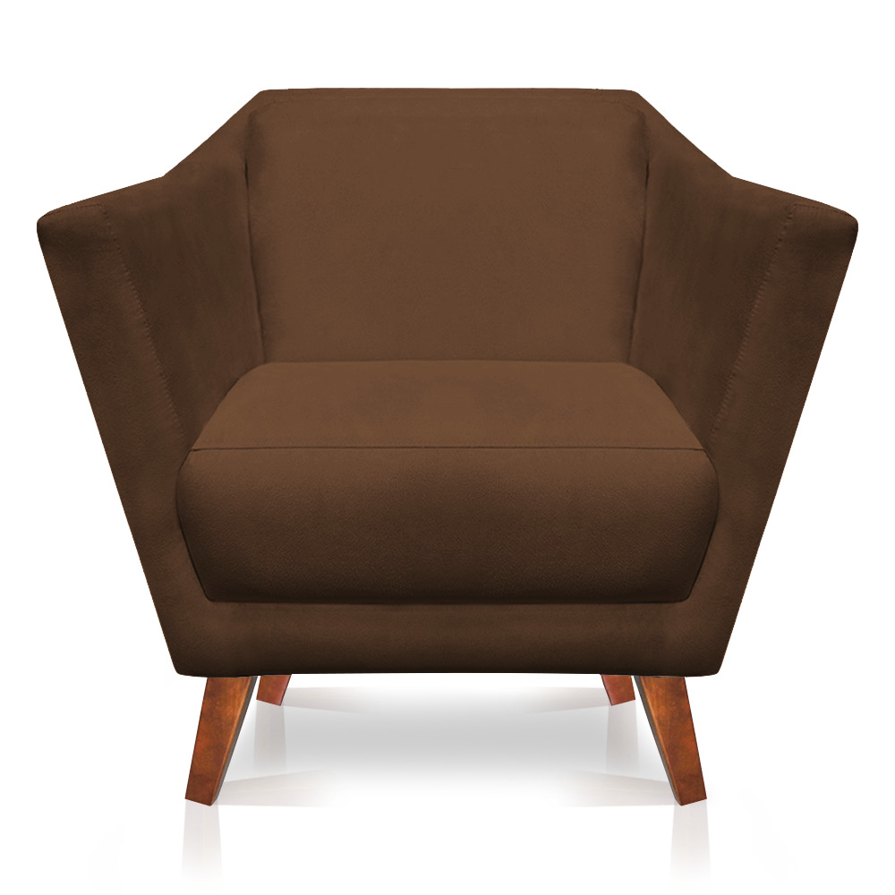 Kit 2 Poltronas e Namoradeira Pérsia Suede Marrom Pés Chanfrado Castanho - Pallazio