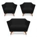 Kit 2 Poltronas e Namoradeira Pérsia Suede Preto Pés Chanfrado Castanho - Pallazio