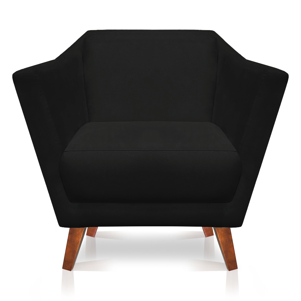 Kit 2 Poltronas e Namoradeira Pérsia Suede Preto Pés Chanfrado Castanho - Pallazio
