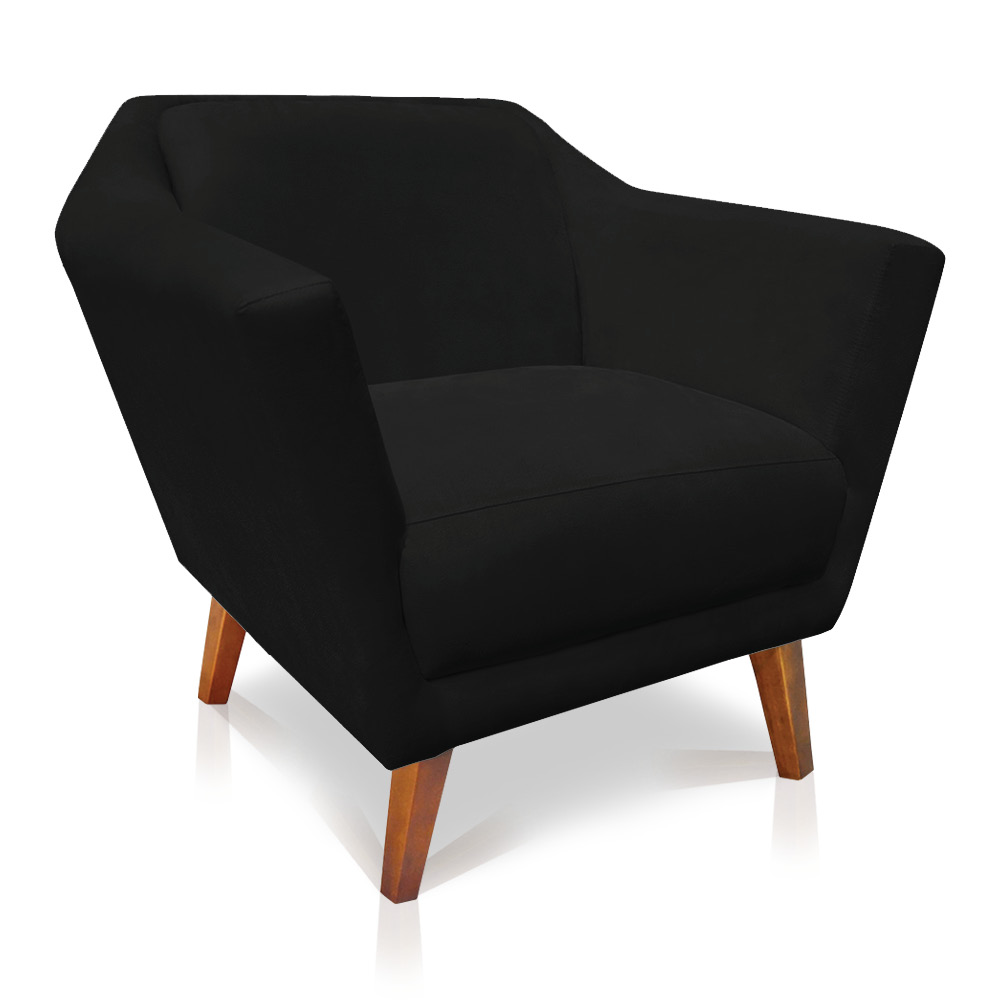 Kit 2 Poltronas e Namoradeira Pérsia Suede Preto Pés Chanfrado Castanho - Pallazio
