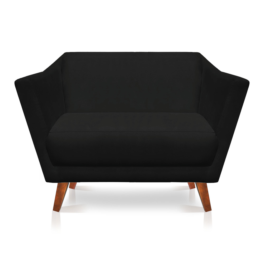 Kit 2 Poltronas e Namoradeira Pérsia Suede Preto Pés Chanfrado Castanho - Pallazio