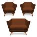 Kit 2 Poltronas e Namoradeira Pérsia Suede Terracota Pés Chanfrado Castanho - Pallazio