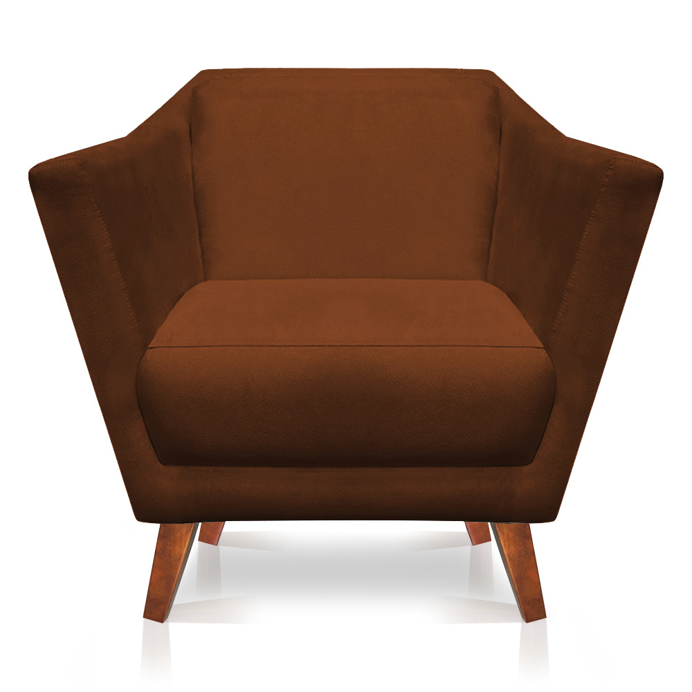 Kit 2 Poltronas e Namoradeira Pérsia Suede Terracota Pés Chanfrado Castanho - Pallazio