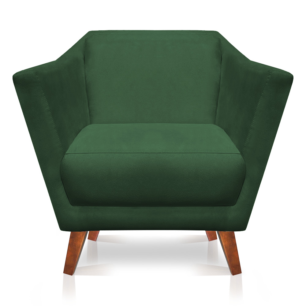 Kit 2 Poltronas e Namoradeira Pérsia Suede Verde Pés Chanfrado Castanho - Pallazio