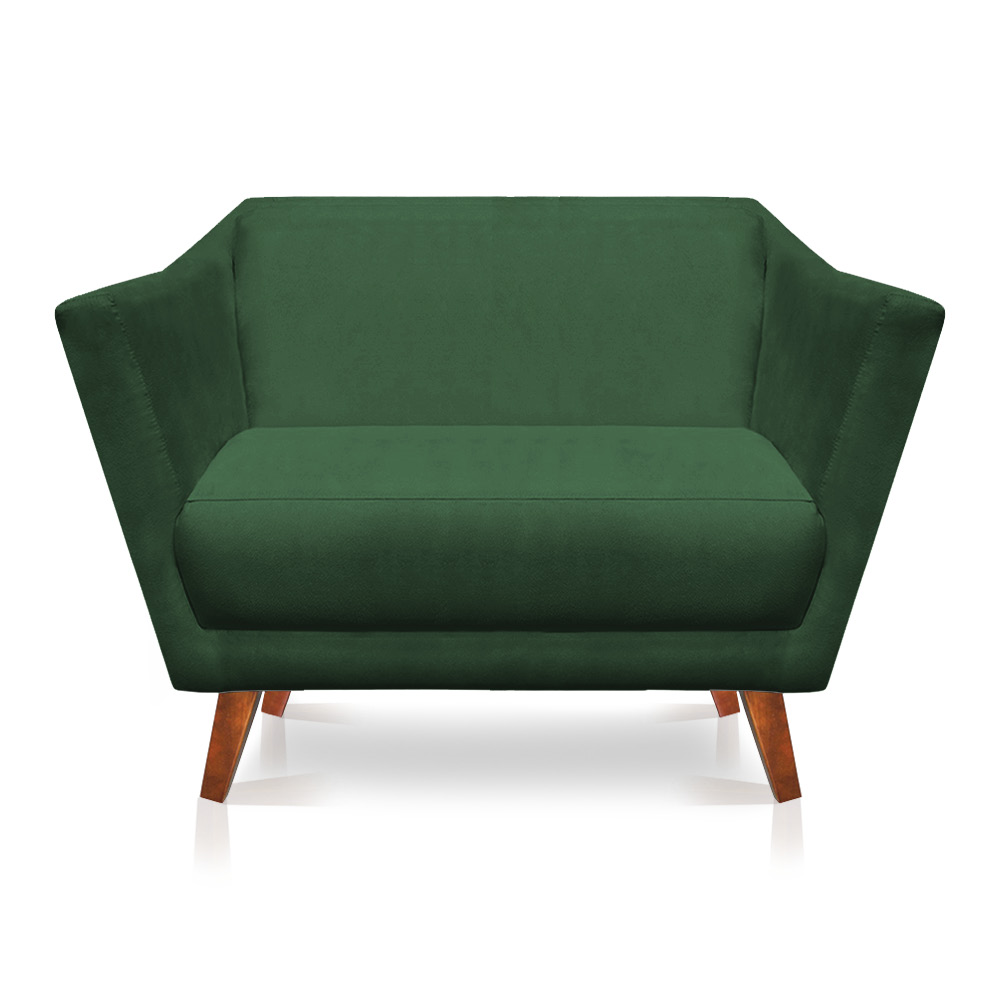 Kit 2 Poltronas e Namoradeira Pérsia Suede Verde Pés Chanfrado Castanho - Pallazio