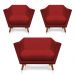 Kit 2 Poltronas e Namoradeira Pérsia Suede Vermelho Pés Chanfrado Castanho - Pallazio