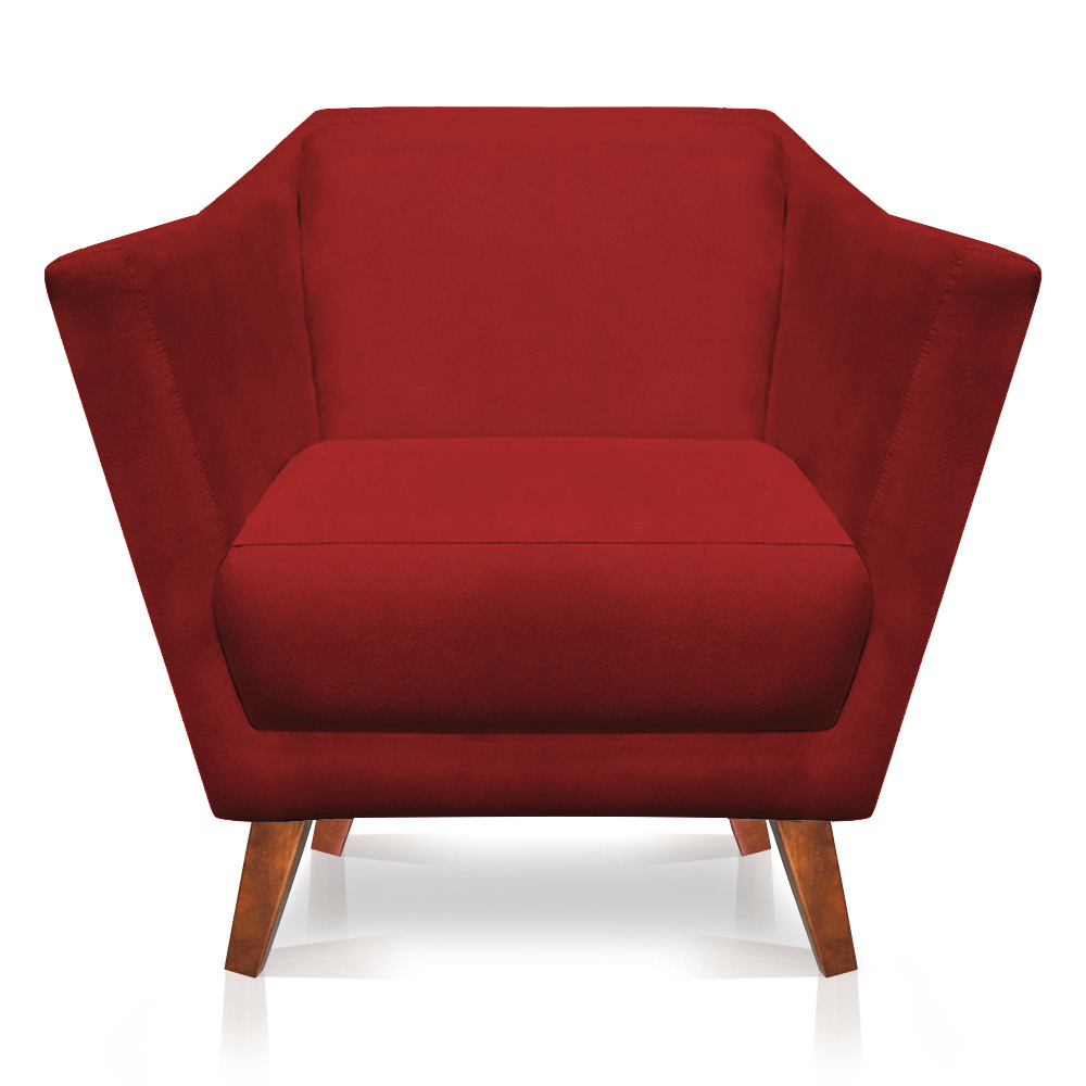 Kit 2 Poltronas e Namoradeira Pérsia Suede Vermelho Pés Chanfrado Castanho - Pallazio