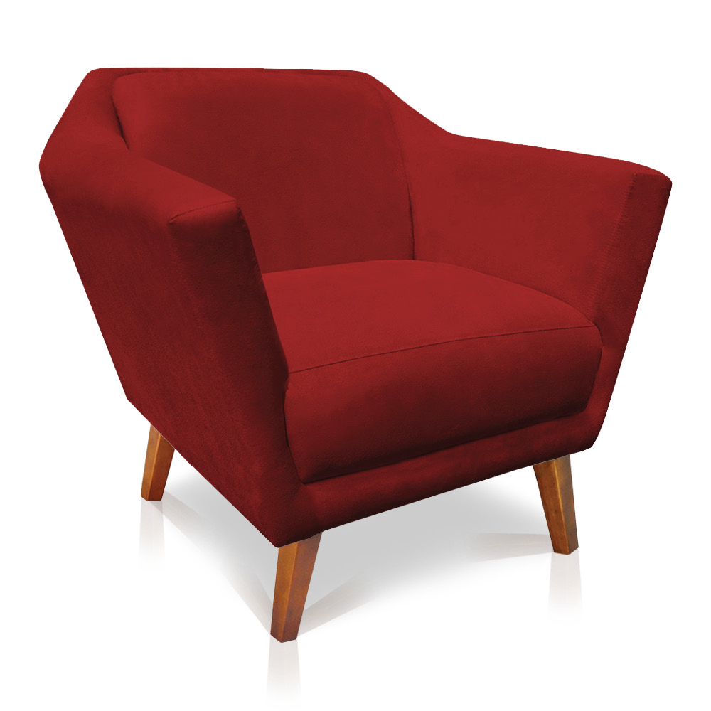 Kit 2 Poltronas e Namoradeira Pérsia Suede Vermelho Pés Chanfrado Castanho - Pallazio