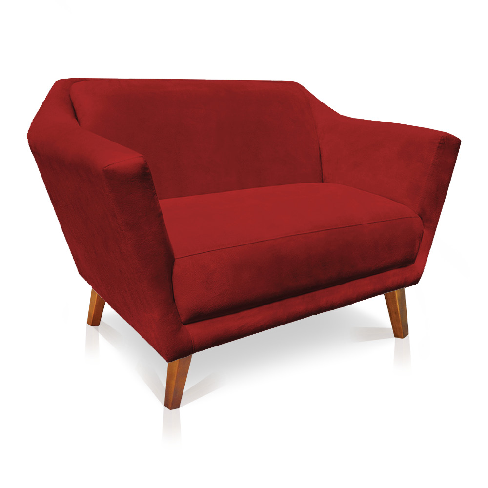 Kit 2 Poltronas e Namoradeira Pérsia Suede Vermelho Pés Chanfrado Castanho - Pallazio