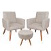 Kit 2 Poltronas e Puff Banqueta Redonda Nina Suede Pés Palito Castanho - Pallazio