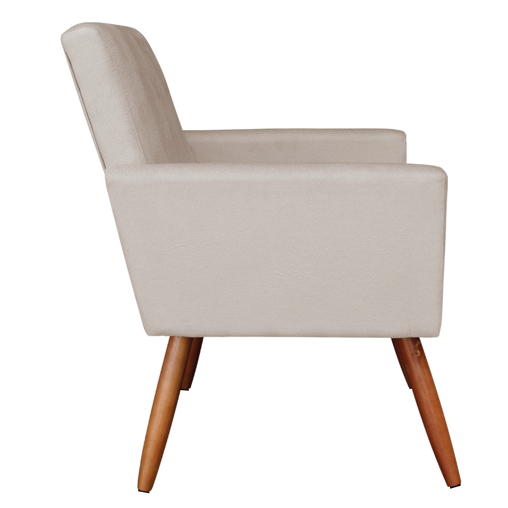 Kit 2 Poltronas e Puff Banqueta Redonda Nina Suede Pés Palito Castanho - Pallazio