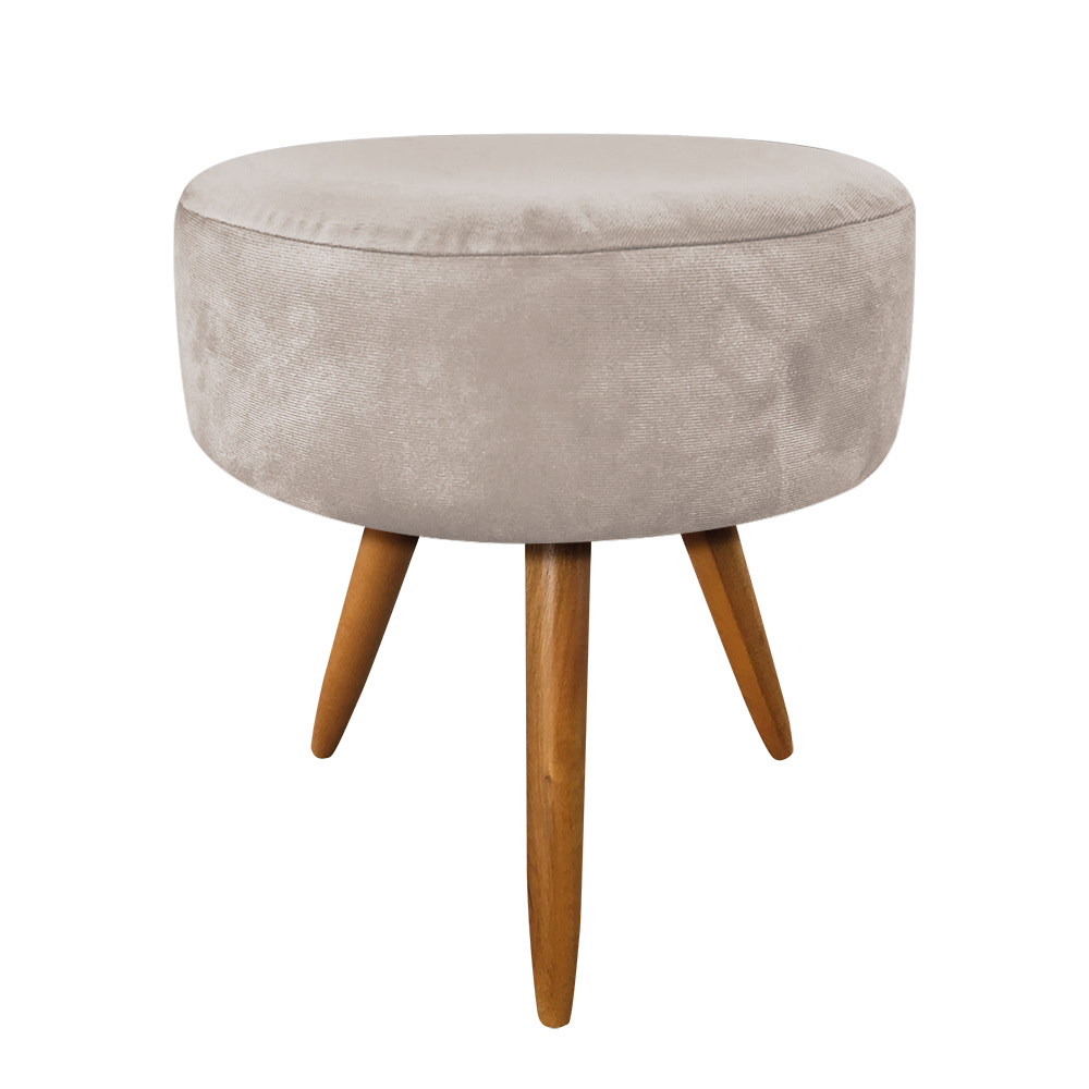 Kit 2 Poltronas e Puff Banqueta Redonda Nina Suede Pés Palito Castanho - Pallazio