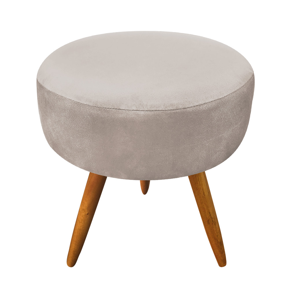 Kit 2 Poltronas e Puff Banqueta Redonda Nina Suede Pés Palito Castanho - Pallazio