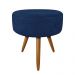 Kit 2 Poltronas e Puff Banqueta Redonda Nina Veludo Azul Marinho Pés Palito Castanho - Pallazio