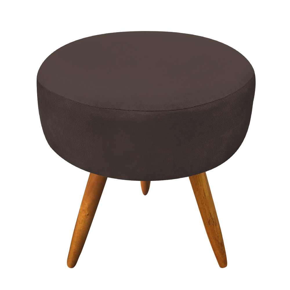Kit 2 Poltronas e Puff Banqueta Redonda Nina Veludo Marrom Pés Palito Castanho - Pallazio