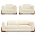 Kit 2 Poltronas e Sofá Living 2 Lugares 1,60m Lottus Linho Bege Pés Castanho - Pallazio