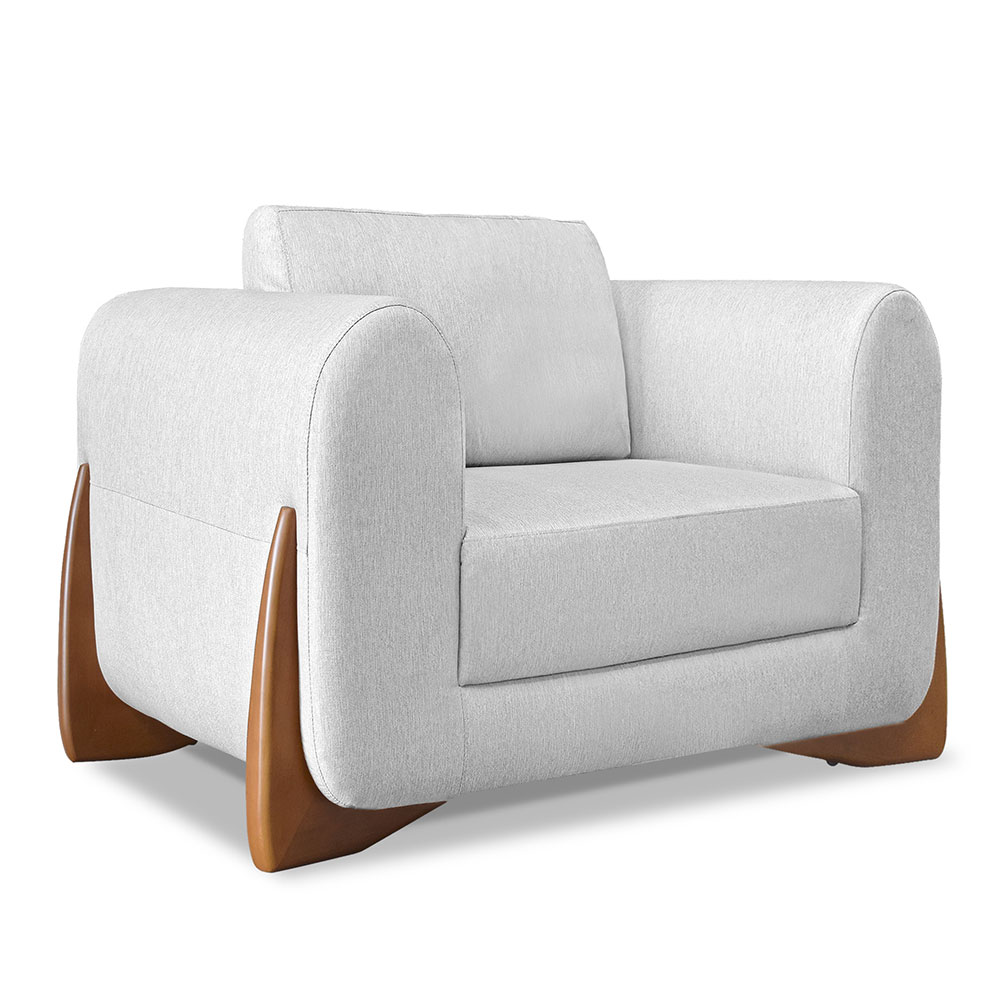 Kit 2 Poltronas e Sofá Living 2 Lugares 1,60m Lottus Linho Cinza Pés Castanho - Pallazio