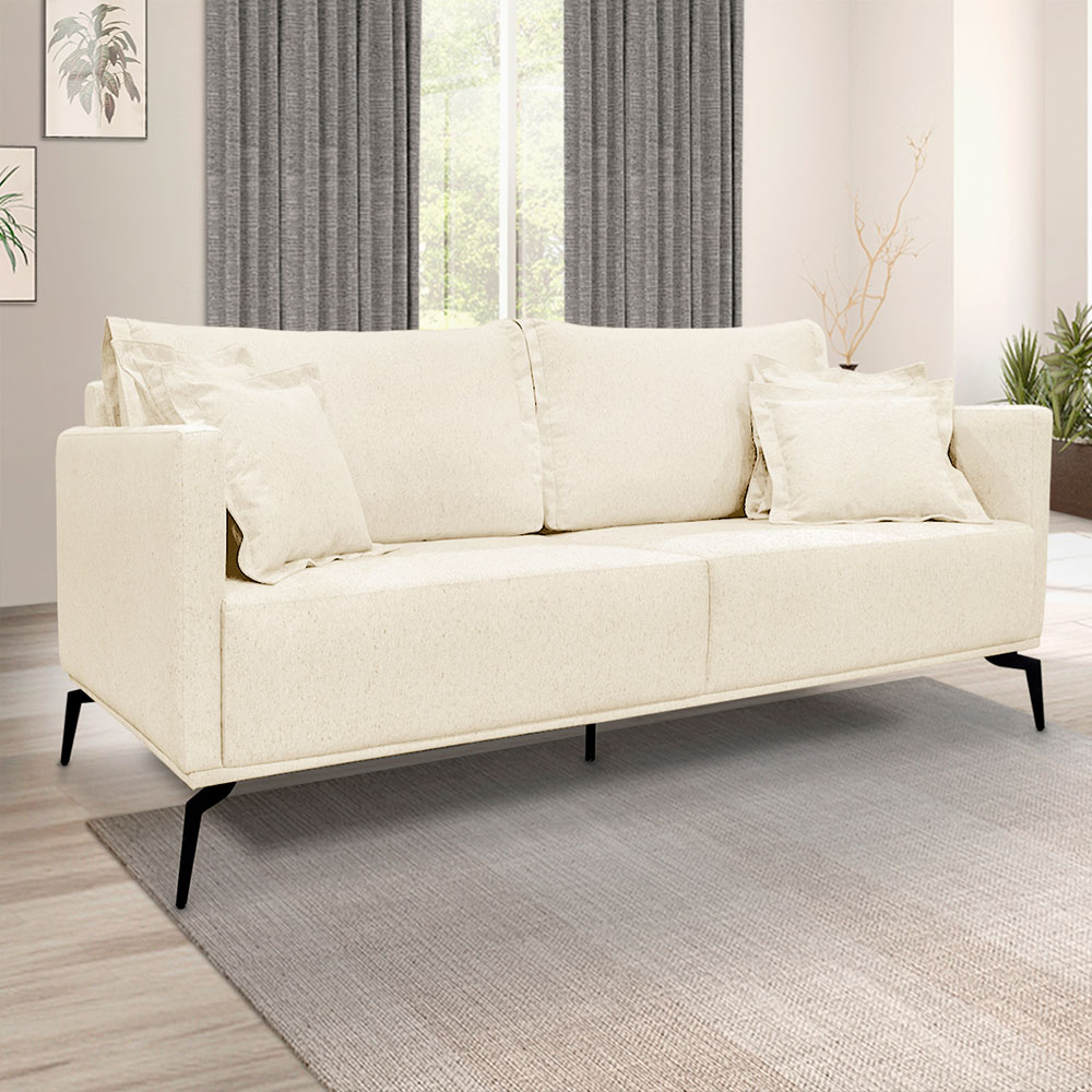 Kit 2 Poltronas e Sofá Living 2 Lugares 1,60m Sirius Linho Bege Pés Metálicos - Pallazio