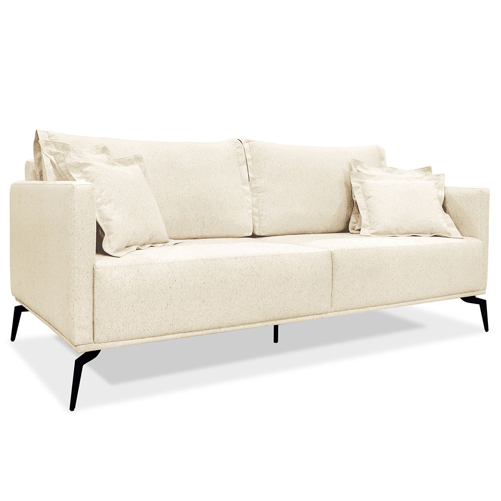 Kit 2 Poltronas e Sofá Living 2 Lugares 1,60m Sirius Linho Bege Pés Metálicos - Pallazio
