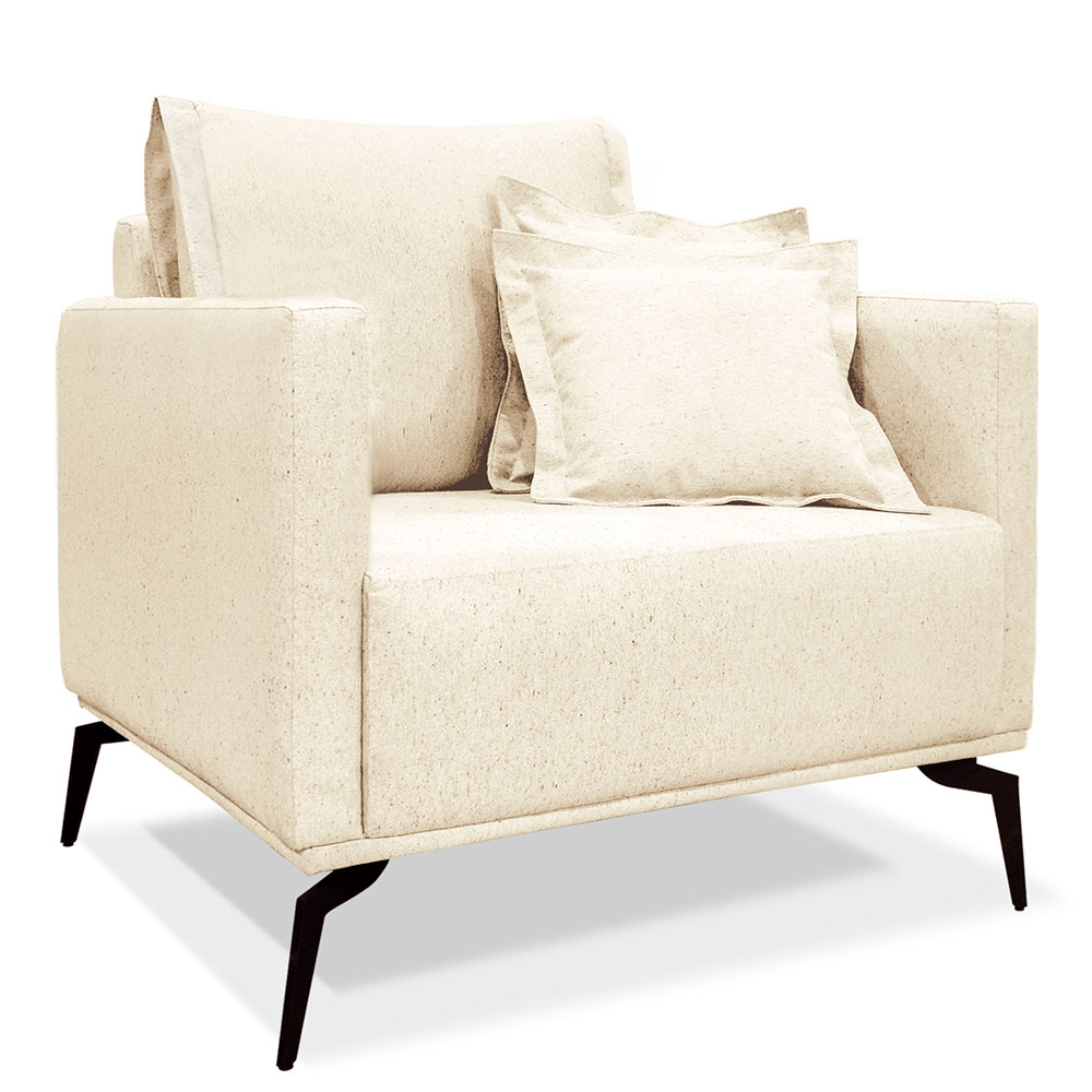 Kit 2 Poltronas e Sofá Living 2 Lugares 1,60m Sirius Linho Bege Pés Metálicos - Pallazio