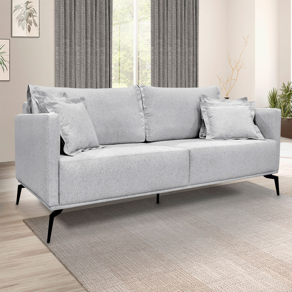 Kit 2 Poltronas e Sofá Living 2 Lugares 1,60m Sirius Linho Cinza Pés Metálicos - Pallazio