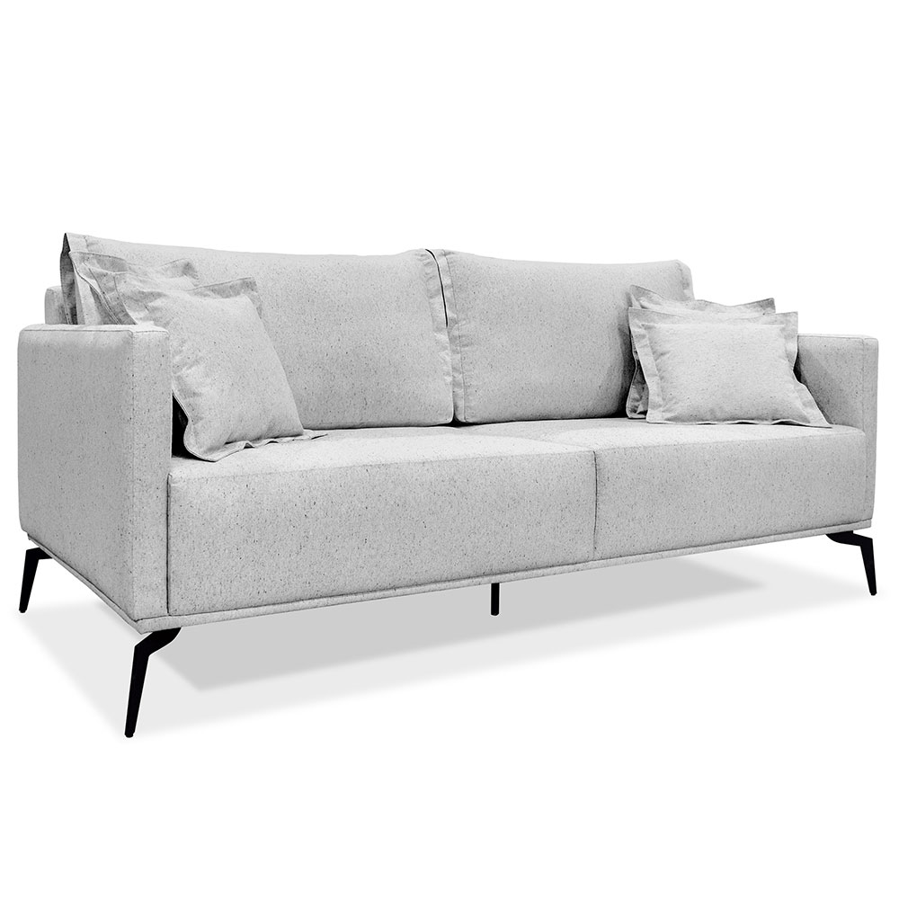 Kit 2 Poltronas e Sofá Living 2 Lugares 1,60m Sirius Linho Cinza Pés Metálicos - Pallazio
