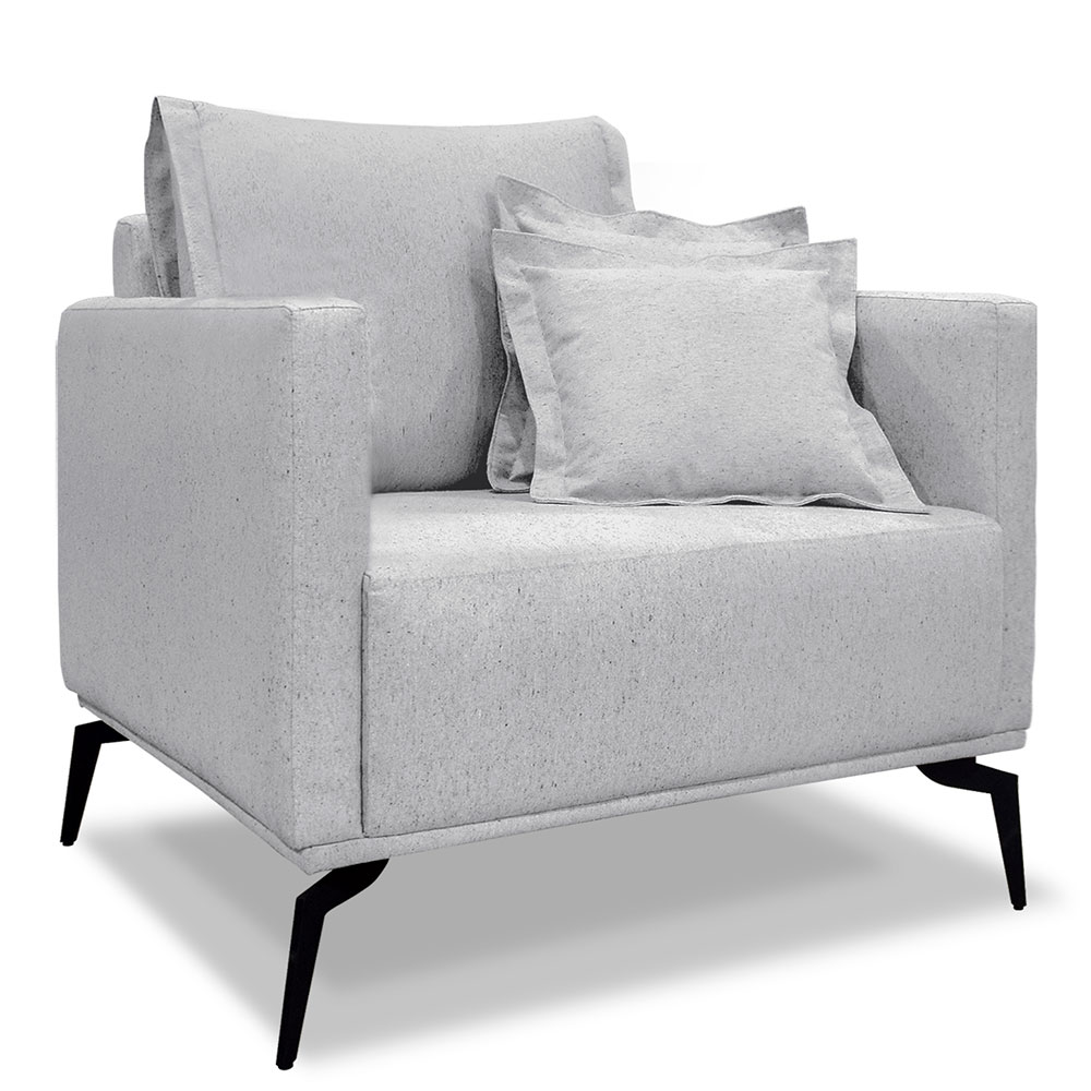 Kit 2 Poltronas e Sofá Living 2 Lugares 1,60m Sirius Linho Cinza Pés Metálicos - Pallazio