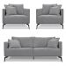 Kit 2 Poltronas e Sofá Living 2 Lugares 1,60m Sirius Linho Grafite Pés Metálicos - Pallazio
