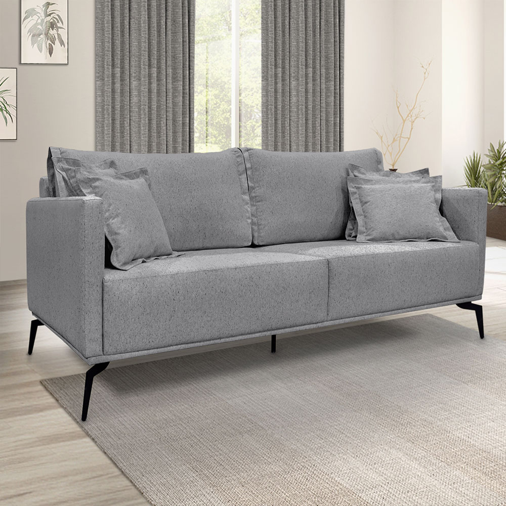 Kit 2 Poltronas e Sofá Living 2 Lugares 1,60m Sirius Linho Grafite Pés Metálicos - Pallazio