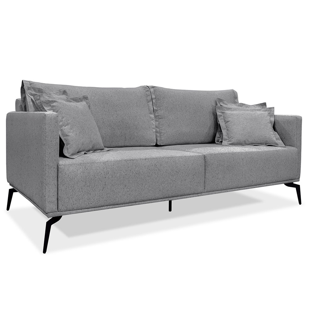 Kit 2 Poltronas e Sofá Living 2 Lugares 1,60m Sirius Linho Grafite Pés Metálicos - Pallazio