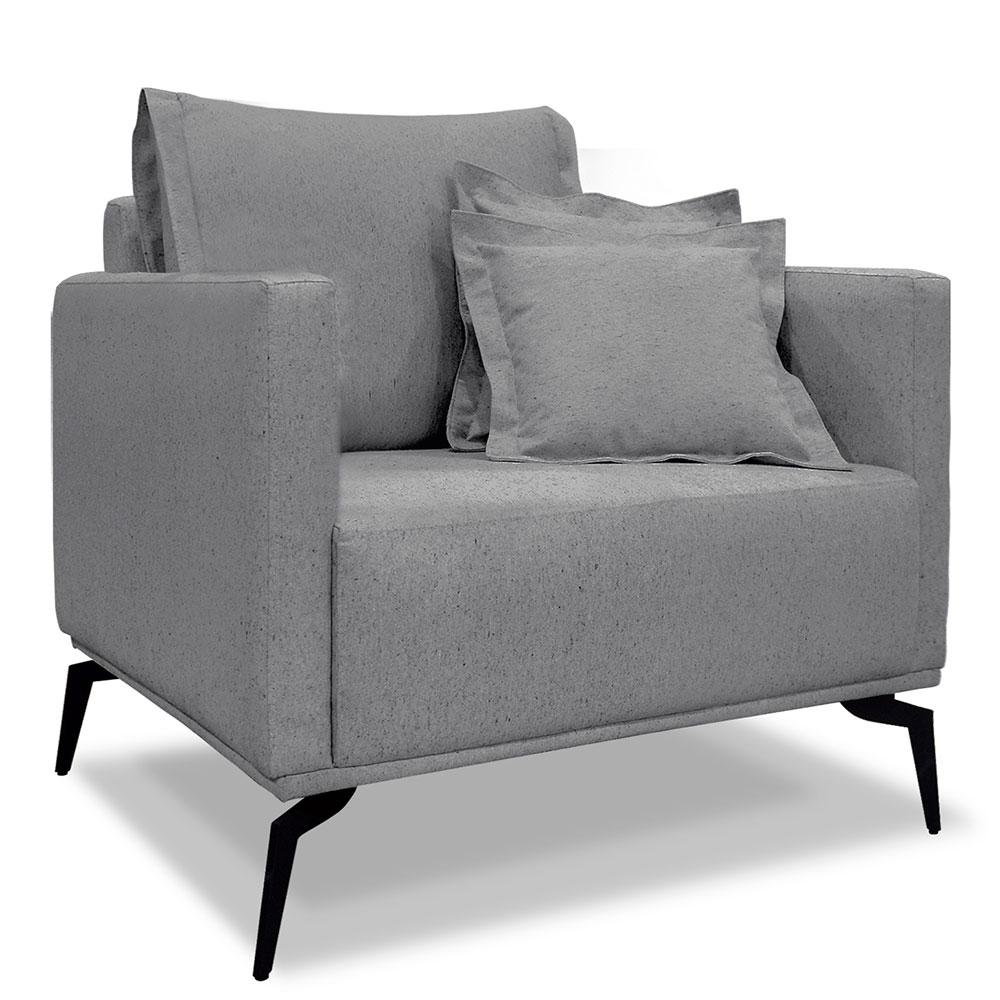 Kit 2 Poltronas e Sofá Living 2 Lugares 1,60m Sirius Linho Grafite Pés Metálicos - Pallazio