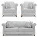 Kit 2 Poltronas e Sofá Living 2 Lugares 1,60m Vênus Linho Cinza Pés Castanho - Pallazio