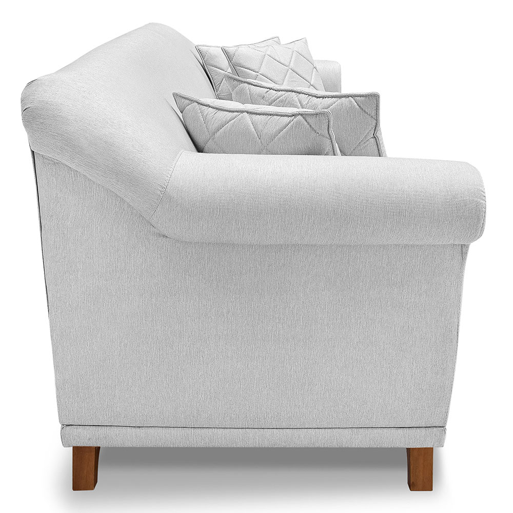 Kit 2 Poltronas e Sofá Living 2 Lugares 1,60m Vênus Linho Cinza Pés Castanho - Pallazio