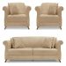 Kit 2 Poltronas e Sofá Living 2 Lugares 1,60m Vênus Linho Dourado Pés Castanho - Pallazio