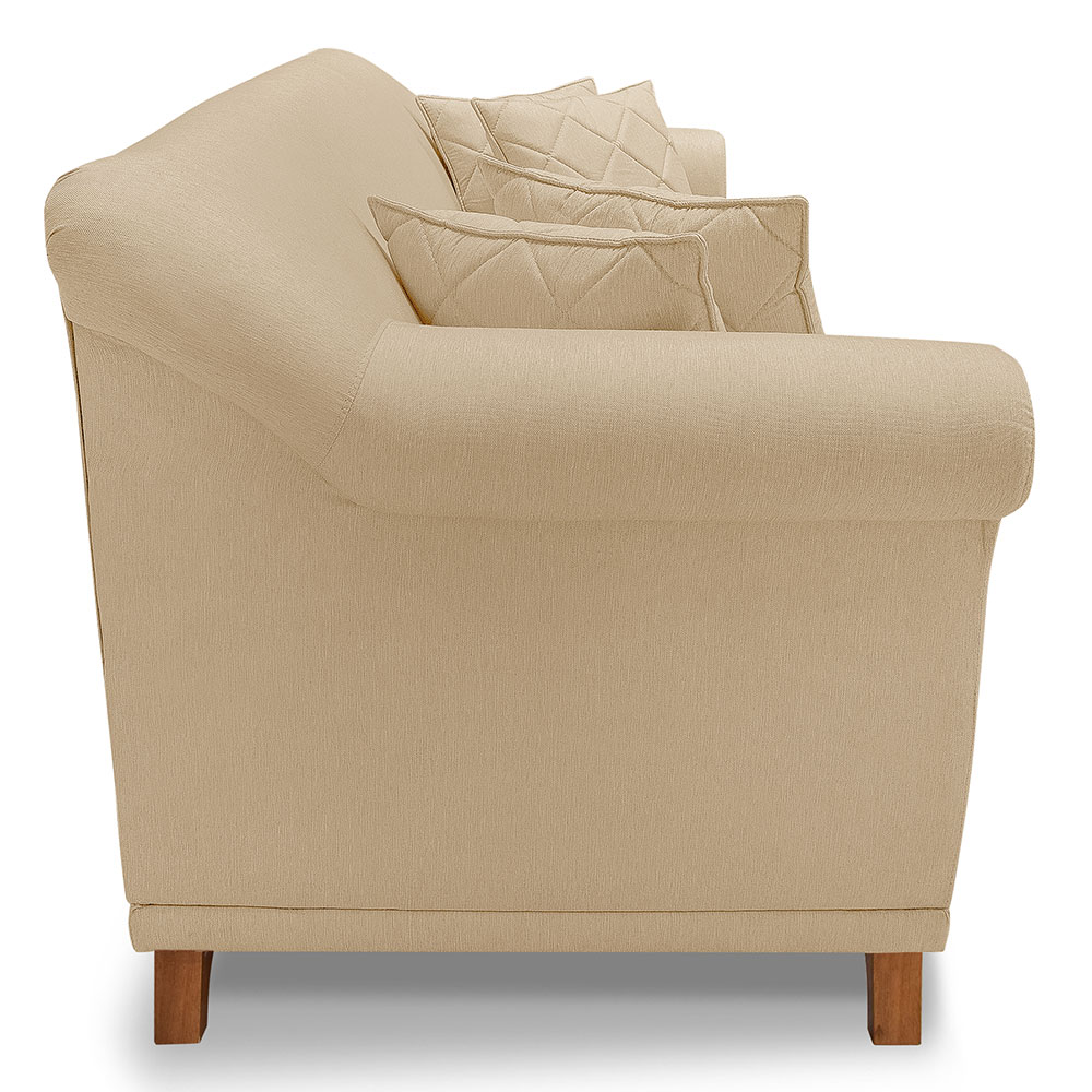 Kit 2 Poltronas e Sofá Living 2 Lugares 1,60m Vênus Linho Dourado Pés Castanho - Pallazio