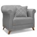 Kit 2 Poltronas e Sofá Living 2 Lugares 1,60m Vênus Linho Grafite Pés Castanho - Pallazio