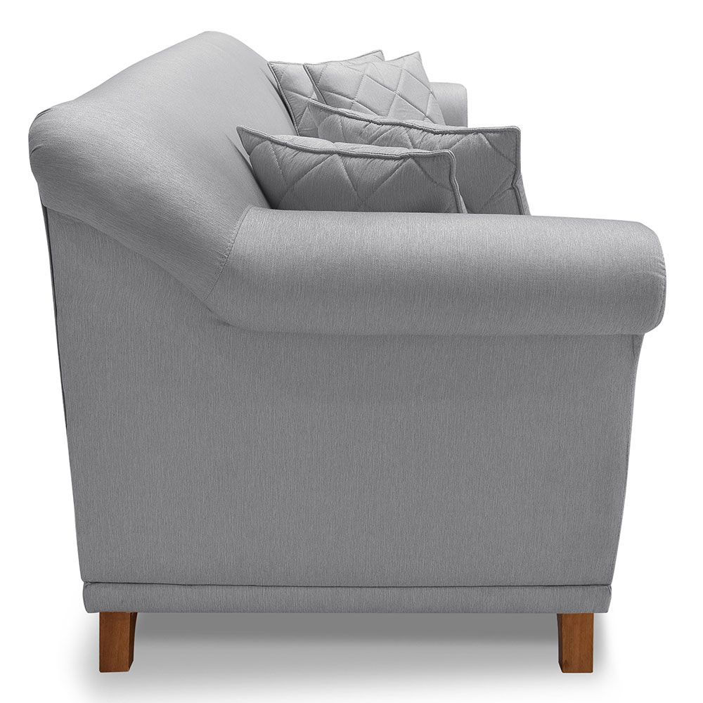 Kit 2 Poltronas e Sofá Living 2 Lugares 1,60m Vênus Linho Grafite Pés Castanho - Pallazio