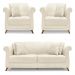 Kit 2 Poltronas e Sofá Living 2 Lugares 1,60m Vênus Linho Natural Pés Castanho - Pallazio