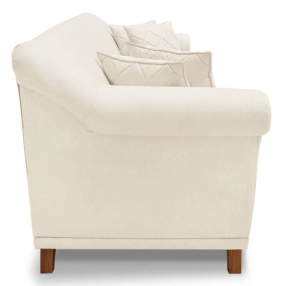 Kit 2 Poltronas e Sofá Living 2 Lugares 1,60m Vênus Linho Natural Pés Castanho - Pallazio